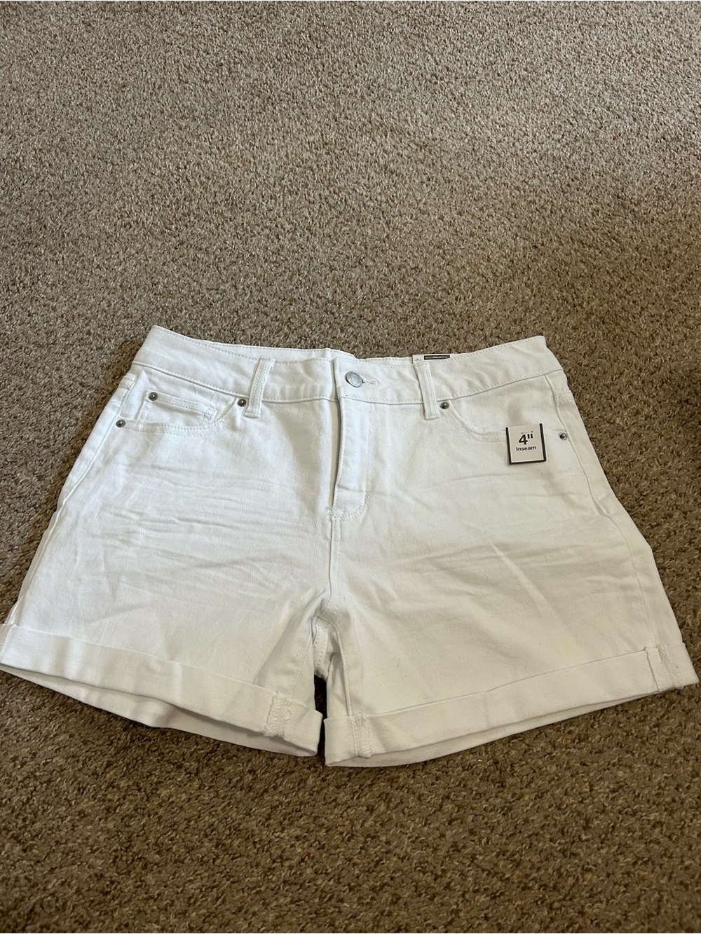 Time and Tru White Cuffed High-Rise Denim Shorts